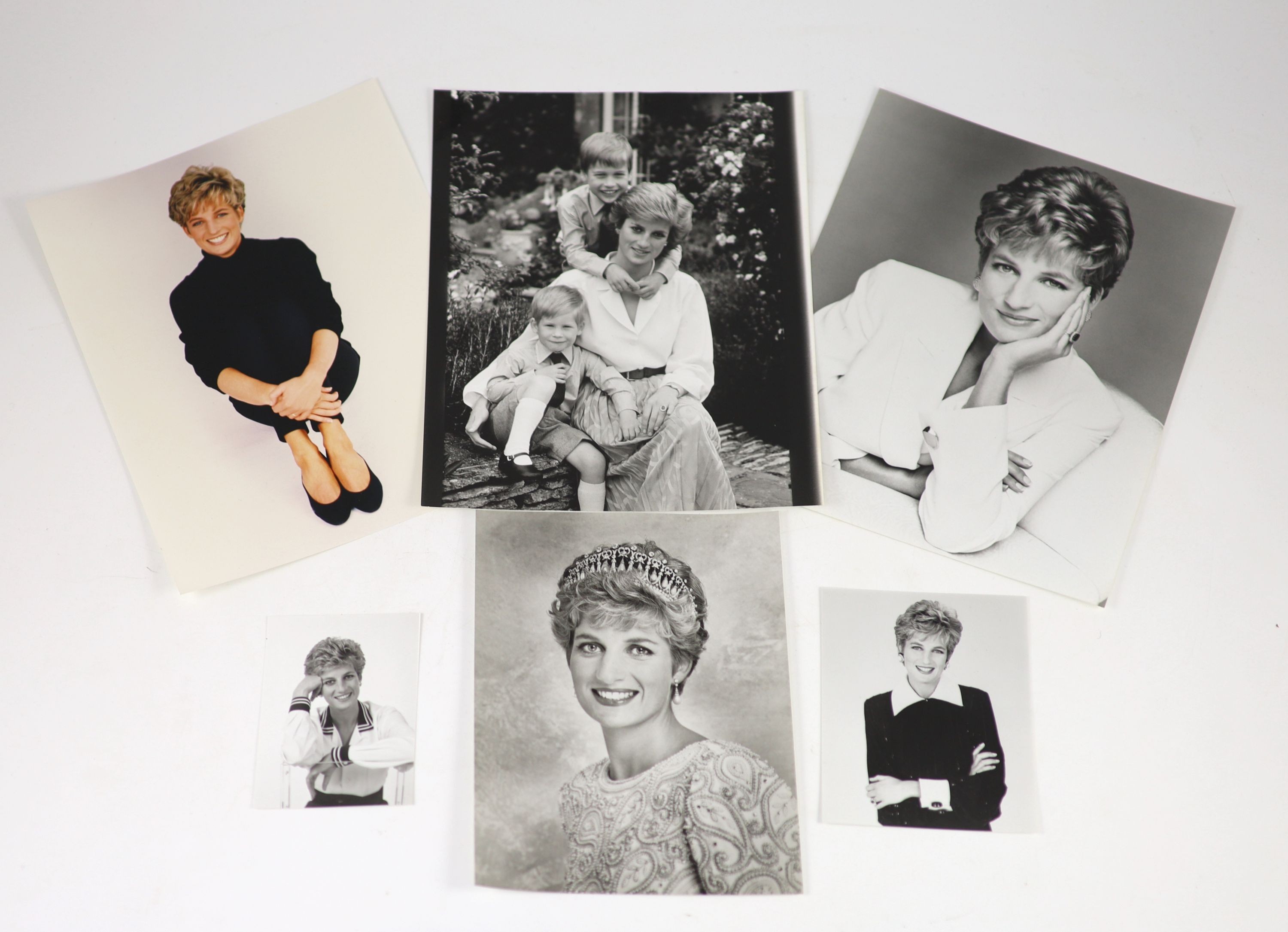 Diana, Princess of Wales (1961-1997) - a group 29 of colour and black and white photographic portrait prints, depicting the Princess, in 11 various poses, various sizes.